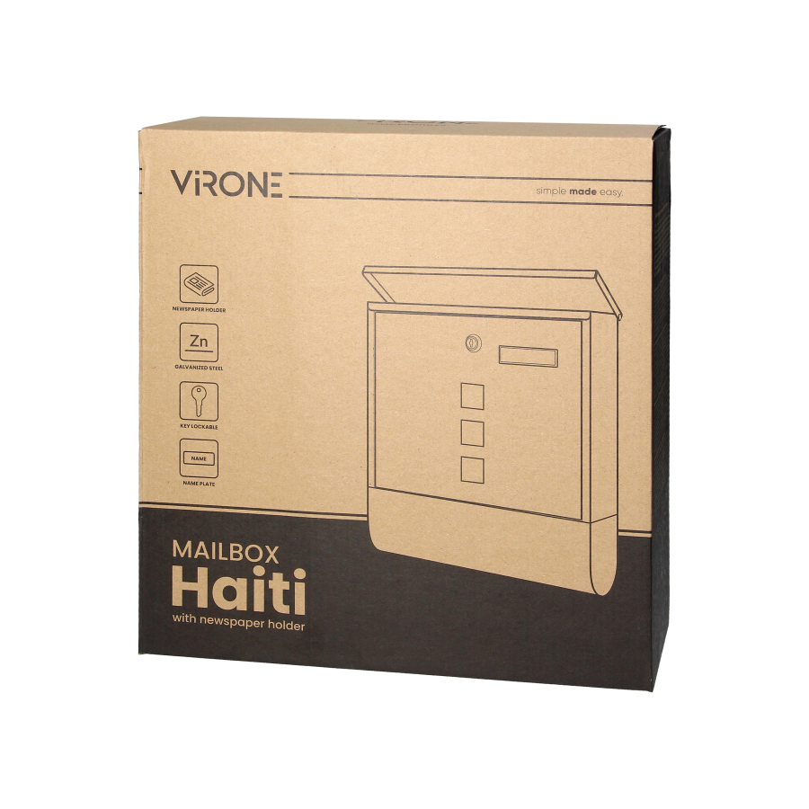 HAITI mailbox with newspaper holder and name plate, galvanized steel, black